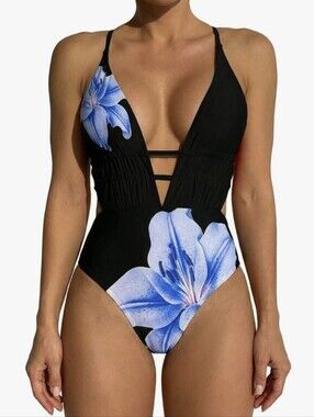 Sweatyrocks Deep V Floral Women's One Piece Swimsuit